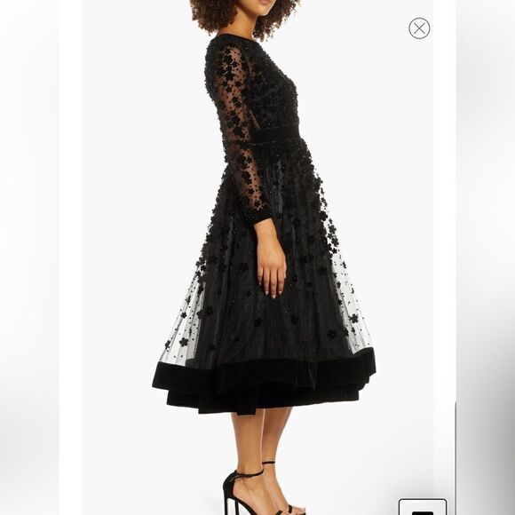 MAC DUGGAL EMBELLISHED ILLUSION HIGH NECK LONG SLEEVE FIT & FLARE - Picture 4 of 14